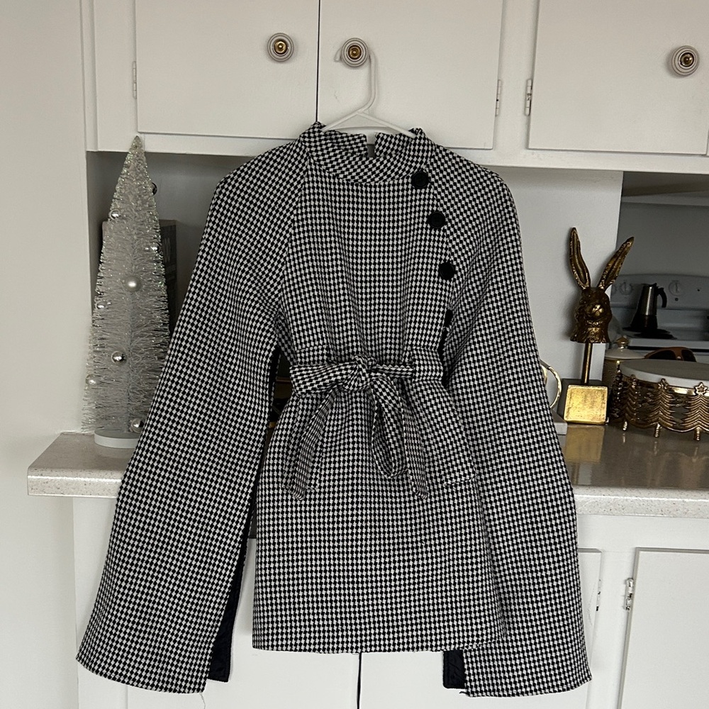 Black and White Checkered Buttoned Top